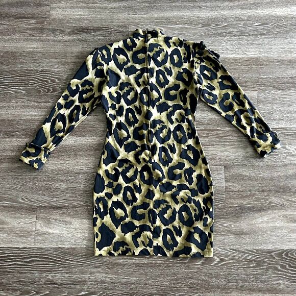 80s Vintage Luciano Pavarotti Olive Leopard Print Dress Tassel Italy US 8 RARE - Picture 5 of 14
